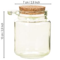 Artículo Vaso decorativo con tapa de corcho y cuchara, verde, Ø7cm, H10cm, 2 piezas