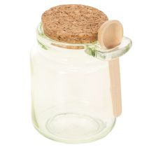 Artículo Vaso decorativo con tapa de corcho y cuchara, verde, Ø7cm, H10cm, 2 piezas