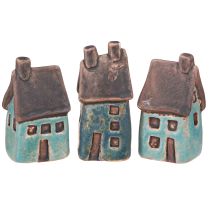 Artículo Casa decorativa cerámica azul marrón vintage H6,5/7cm 6 uds