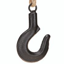 Artículo Gancho decorativo de metal negro con cordón de yute H54cm