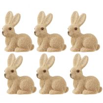 Artículo Conejos de Pascua decorativos flocados sentados – 2.ª opción – Primavera 10 cm 6 piezas
