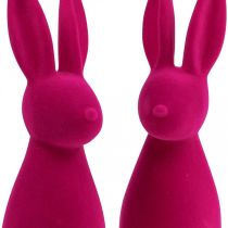 Artículo Conejo de Pascua decorativo, rosa flocado, 29,5 cm de alto, 2 piezas