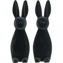 Artículo Conejito de Pascua negro decorativo, flocado, 29,5 cm de alto, 2 piezas