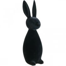 Artículo Conejito de Pascua negro decorativo, flocado, 69 cm de alto