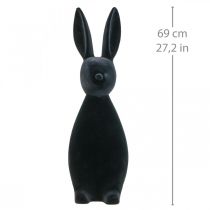 Artículo Conejito de Pascua negro decorativo, flocado, 69 cm de alto