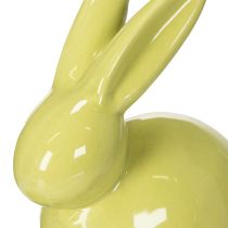 Artículo Conejo decorativo, amarillo, verde, marrón, figura de cerámica moderna para Pascua, 8,5 cm, 3 piezas
