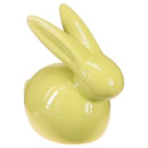 Artículo Conejo decorativo, amarillo, verde, marrón, figura de cerámica moderna para Pascua, 8,5 cm, 3 piezas
