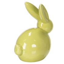 Artículo Conejo decorativo, amarillo, verde, marrón, figura de cerámica moderna para Pascua, 8,5 cm, 3 piezas