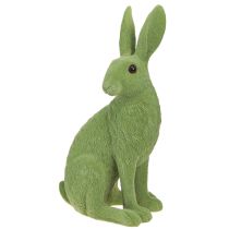 Artículo Figura decorativa de conejito sentado Conejito de Pascua flocado verde 12×9×25cm