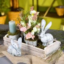 Conejo decorativo, figura de jardín con aspecto de cemento, shabby chic, decoración de Pascua con detalles plateados Al. 21/14 cm Juego de 2