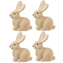 Artículo Conejos de Pascua decorativos sentados, color marrón (2.ª opción), flocados, 15 cm de alto, 4 unidades