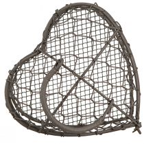 Artículo Corazón decorativo de alambre para rellenar, gris vintage, 14 x 13,5 cm