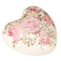 Artículo Corazones decorativos con rosa de cerámica en color rosa crema 8x8cm 3uds