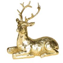 Artículo Figura decorativa de ciervo tumbado y reno dorado 10,5×7×11,5cm 2 piezas