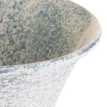 Artículo Cáliz decorativo antiguo de metal blanco y azul para decoración de mesa, Ø11 cm, alto 17,5 cm