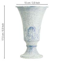 Artículo Cáliz decorativo antiguo de metal blanco y azul para decoración de mesa, Ø11 cm, alto 17,5 cm