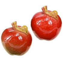 Artículo Manzanas de cerámica decorativas para mesa, otoño, rojo, verde, H7,5 cm, 4 piezas