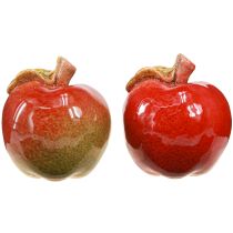 Artículo Manzanas de cerámica decorativas para mesa, otoño, rojo, verde, H7,5 cm, 4 piezas