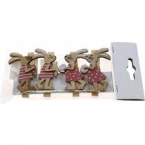 Artículo Clips decorativos conejitos conejitos de Pascua rosa, blanco madera decoración de Pascua 4 piezas