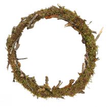 Artículo Corona decorativa, natural, Ø33cm, liquen, musgo, corona para puerta, decoración de mesa, decoración de pared