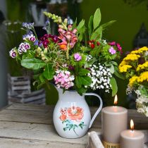 Jarra decorativa, florero de aspecto vintage, jarra esmaltada con motivo de rosa Al. 19 cm