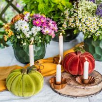 Deco calabaza flocado mezcla naranja, verde, rojo decoración de otoño 16cm 3pcs