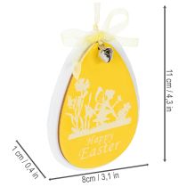 Artículo Set de 6 Huevos Decorativos de Madera para Colgar en Blanco y Amarillo con Campanilla