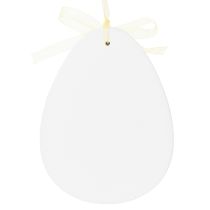 Artículo Set de 6 Huevos Decorativos de Madera para Colgar en Blanco y Amarillo con Campanilla