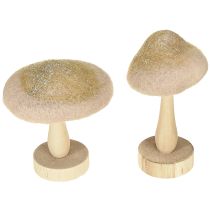Artículo Seta decorativa de madera, fieltro con purpurina, decoración de mesa Adviento H11cm 4 piezas