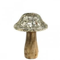 Hongo de madera de champiñón decorativo con patrón de mosaico dorado Al.12cm
