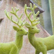 Artículo Reno decorativo flocado verde musgo 20cm 2 piezas