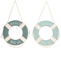 Artículo Aro salvavidas decorativo de madera para natación marítima, color azul, 17 cm, 2 unidades