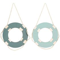 Artículo Aro salvavidas decorativo de madera para natación marítima, color azul, 17 cm, 2 unidades