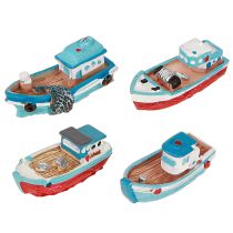 Artículo Decoración de mesa marítima azul y roja con barco decorativo de 5 cm, 8 piezas