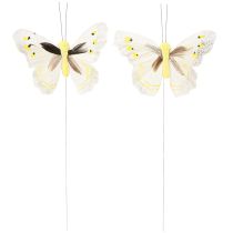 Artículo Mariposa decorativa en alambre amarillo 8cm 12pcs