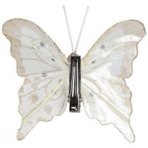 Artículo Decoración de plumas mariposas en oro con clip 7,5x7cm 4 piezas