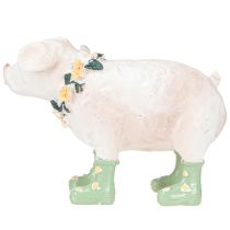 Artículo Cerdo decorativo con botas de goma – Figura de granja divertida con corona de flores 15,5 cm 2 uds.