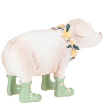 Artículo Cerdo decorativo con botas de goma – Figura divertida de granja con corona de flores, 15,5 cm