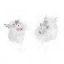 Deco cerdo con corona figura cerdo suerte blanco 7cm 2uds