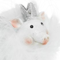 Artículo Deco cerdo con corona figura cerdo suerte blanco 7cm 2uds