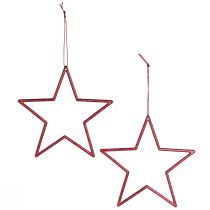 Artículo Adorno navideño decorativo de estrella roja con purpurina, Ø12 cm, juego de 12 unidades