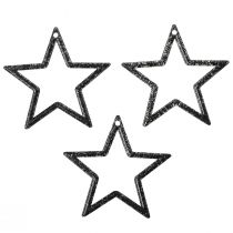 Artículo Estrella decorativa decoración de mesa con purpurina negra Navidad 4,5 cm 120 piezas