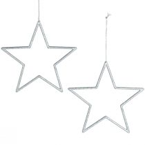 Artículo Estrella decorativa plateada Adornos para árboles de Navidad brillo Ø12cm 12 piezas