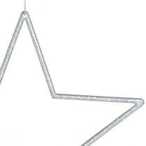 Artículo Estrellas decorativas adornos para árboles de Navidad plateados con purpurina 18cm 8 piezas