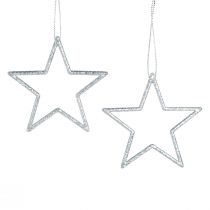 Artículo Estrellas decorativas poinsettias para colgar plata 7,5cm 40uds