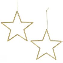 Artículo Estrellas decorativas para colgar adornos para árboles dorado Ø12cm 12 piezas