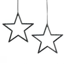 Artículo Estrellas decorativas para colgar purpurina negra Ø7,5cm 40 uds.