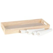 Artículo Bandeja Decorativa Madera Mini Jarrones Cerámica Oro Blanco 35x14cm