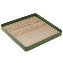 Artículo Bandeja decorativa de metal cuadrada base de madera verde 25,5×25,5cm