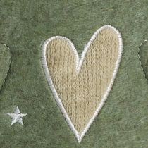 Artículo Árbol de Navidad decorativo de fieltro verde con estrellas en forma de corazón Al 52 cm 2 piezas